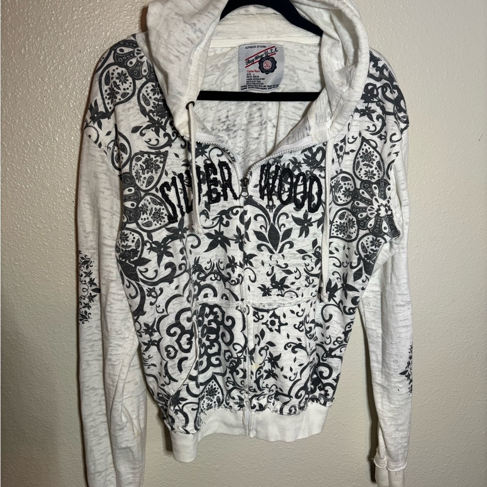 Superdry White & Black Printed Zip Hoodie